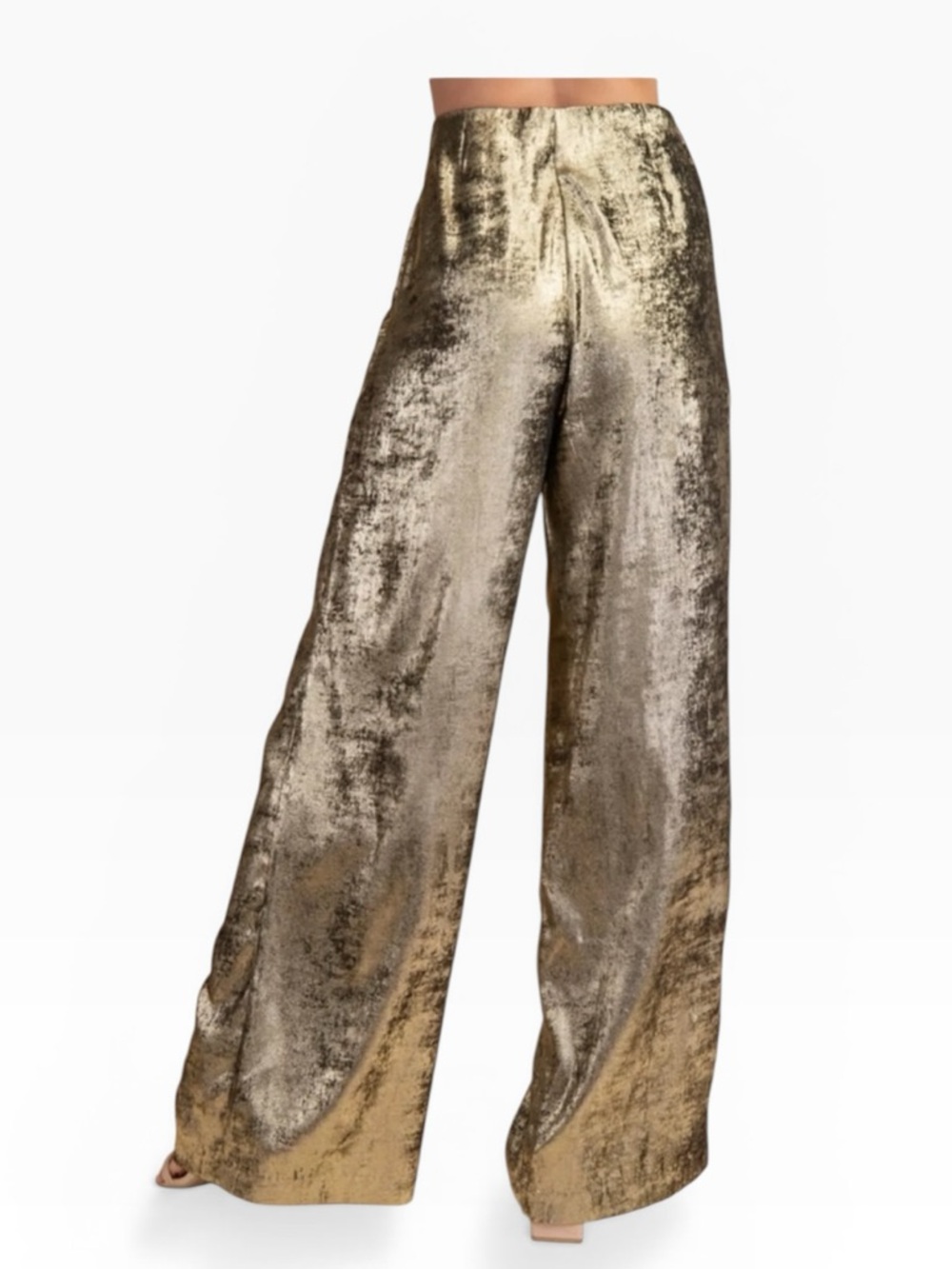 Style USA gold tone shimmer Metallic over black wide‎ leg pants Sz M - Picture 8 of 10